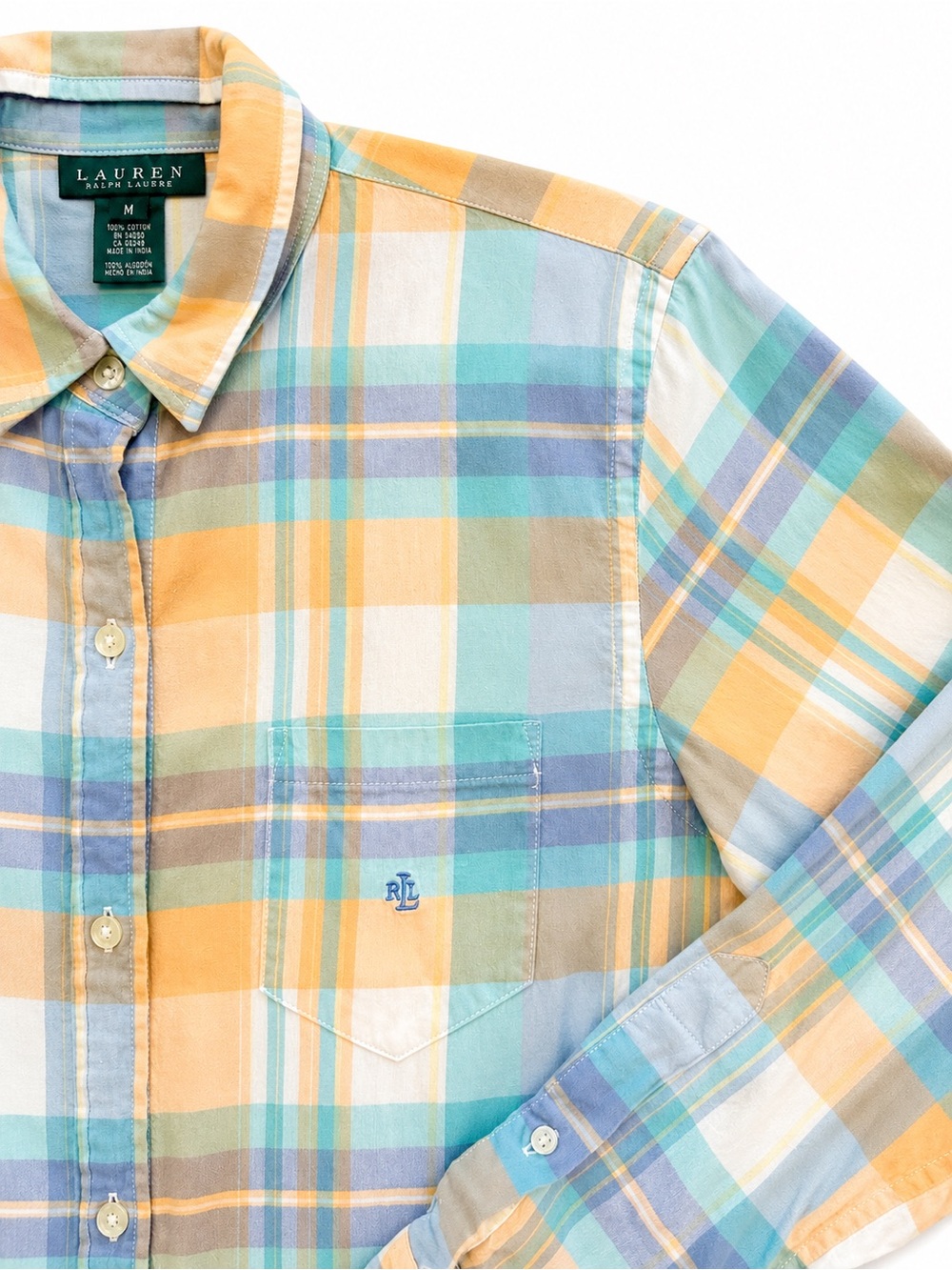 Lauren Ralph Lauren Vintage Y2K Plaid Button Down Shirt Medium 100% Cotton - Picture 4 of 5